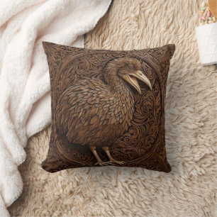 Wood Carved New Zealand Dodo Bird, Throw Pillow