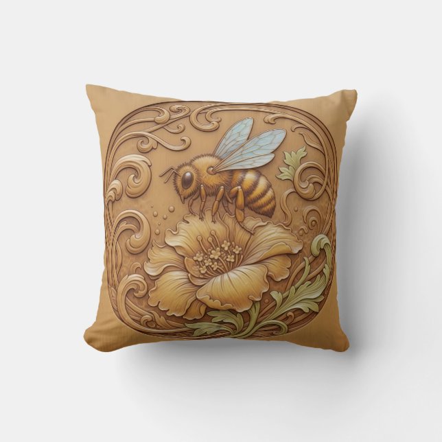 Wood carving effect Throw Cushion (Front)