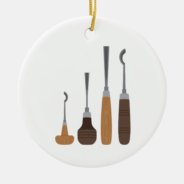 Wood Carving Tools Ceramic Ornament (Front)