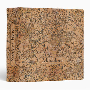 Wood Carvings Floral Pattern Add Name Binder