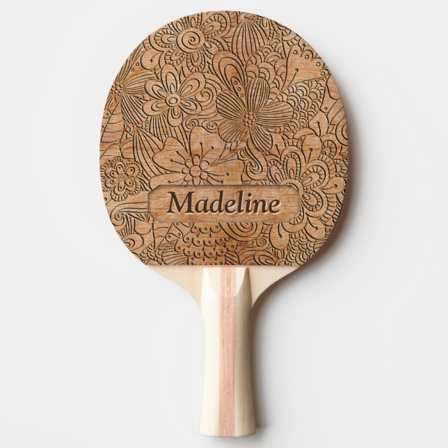 Wood Carvings Floral Pattern Add Name Ping Pong Paddle (Front)