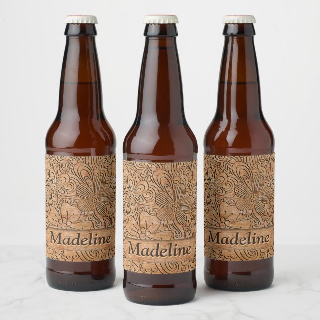 Wood Carvings Floral Pattern Personalized Beer Bottle Label (Bottles)