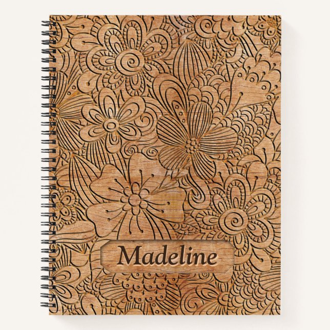 Wood Carvings Floral Pattern Personalized Notebook (Front)