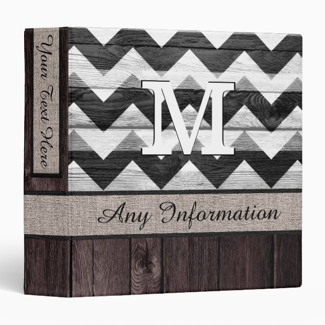Wood Chevron Pattern Monogram #4 Binder (Front/Spine)