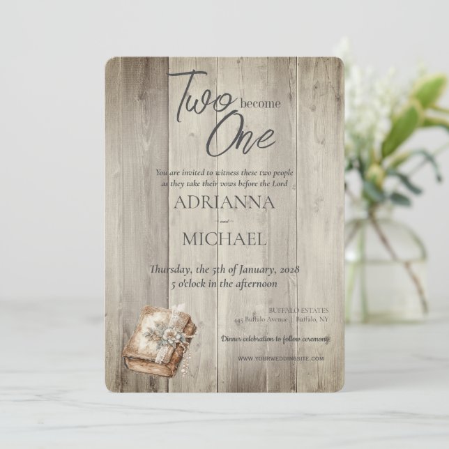 Wood Christian Two Become One Invitation (Standing Front)