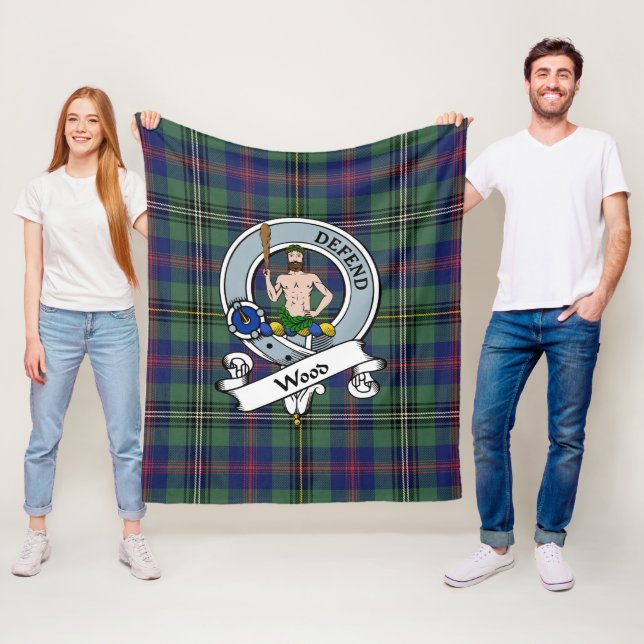 Wood Clan Badge Tartan Plaid Fleece Blanket (In Situ)