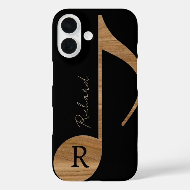 wood-colour music note with name Case-Mate iPhone case (Back)