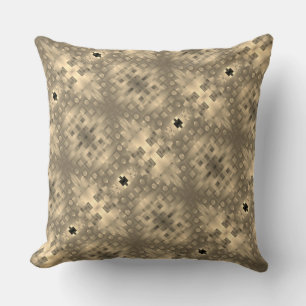 Wood colour or beige pixelated shapes throw pillow
