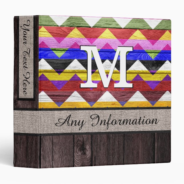 Wood Colourful Chevron Pattern Monogram Binder (Front/Spine)