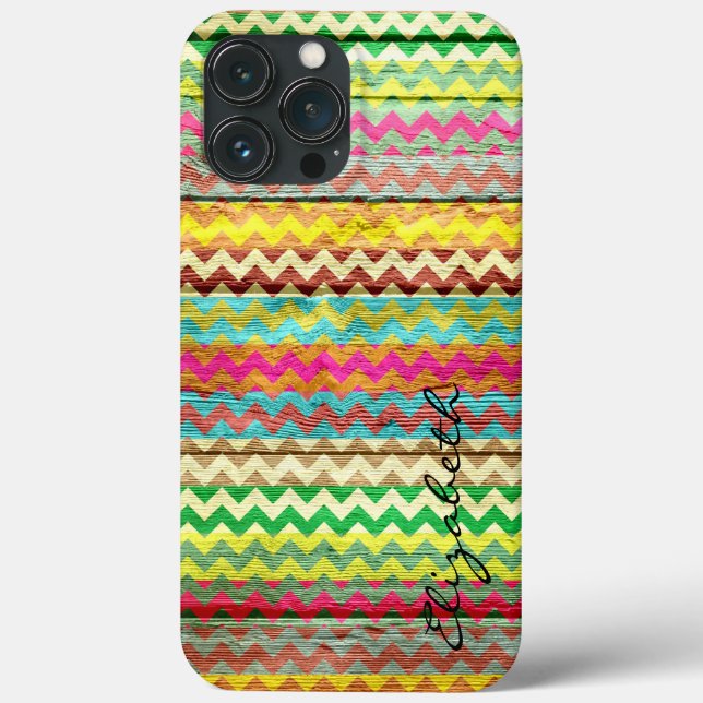 Wood Colourful Chevron Stripes Monogram Case-Mate iPhone Case (Back)