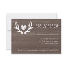 Wood country chic deer antler RSVP wedding cards