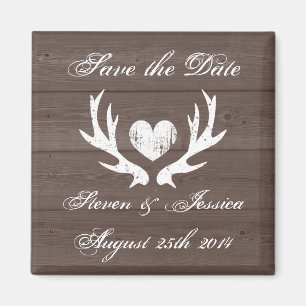 Wood country chic deer antler save the date magnet