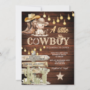 Wood Cowboy Boots & Cactus Baby Shower Invitation