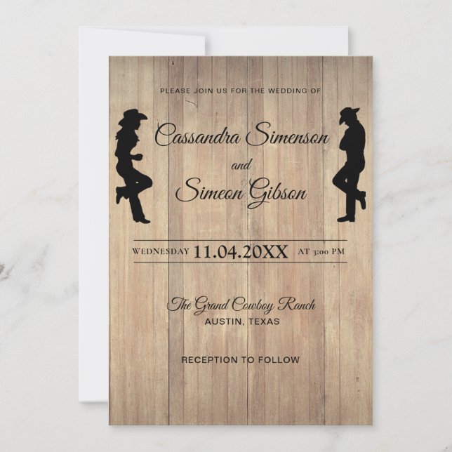 Wood Cowboy,Cowgirl Rustic Wedding Day Invitation (Front)