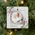 Wood Cranberry Foliage Baby First Christmas Photo