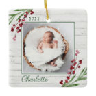 Wood Cranberry Foliage Baby First Christmas Photo