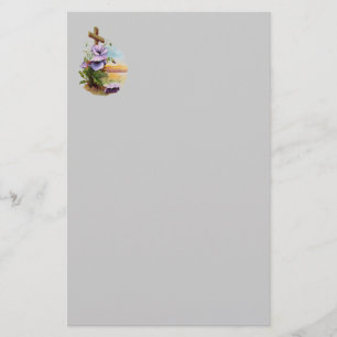 Wood Cross With Purple Flowers Stationery