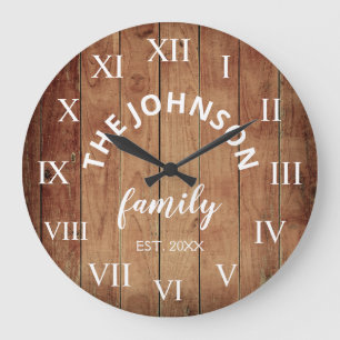 Wood Custom Family Name Rustic Farmhouse Large Clock