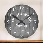 Wood Custom Family Name Rustic Farmhouse Large Clock<br><div class="desc">The grey (grey) wooden farm house style wall clock is perfect for your country farmhouse kitchen. Customize with your family name and established year for a unique and personalized birthday or Christmas gift.</div>