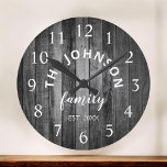 Wood Custom Family Name Rustic Farmhouse Round Clock<br><div class="desc">The grey (grey) wooden farm house style wall clock is perfect for your country farmhouse kitchen. Customize with your family name and established year for a unique and personalized birthday or Christmas gift.</div>