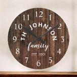 Wood Custom Family Name Rustic Farmhouse Round Clock<br><div class="desc">The brown wooden farm house style wall clock is perfect for your country farmhouse kitchen. Customize with your family name and established year for a unique and personalized birthday or Christmas gift.</div>