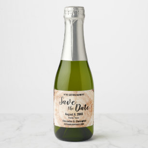 Wood Cut Custom Names Wedding Save the date Sparkling Wine Label