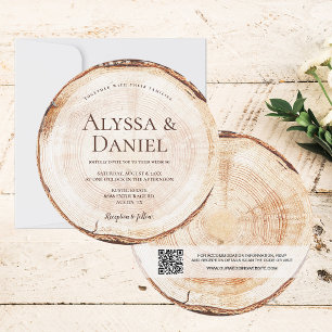 Wood Cut Grain QR Code Details Rustic Wedding  Invitation