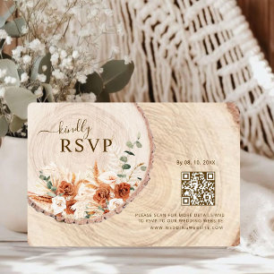 Wood Cut Grain QR Code Rustic Wedding RSVP Card