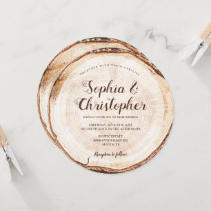 Wood Cut Grain Script Names Rustic Wedding  Invitation