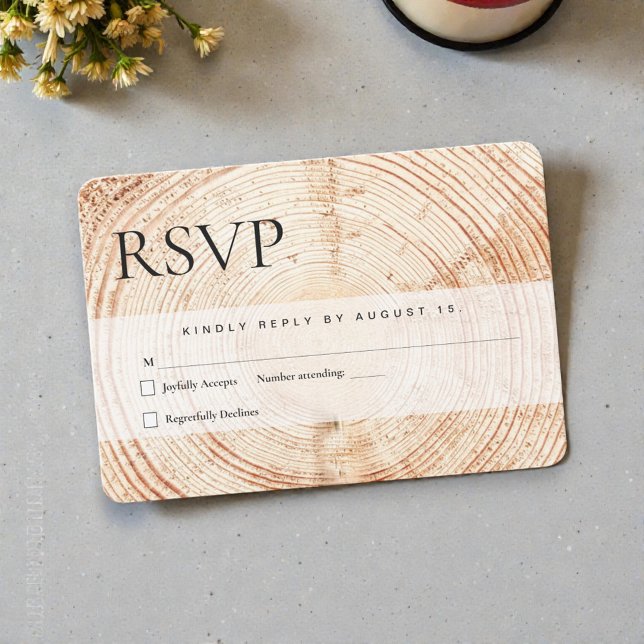 Wood Cut Slice Mail in Rustic Wedding  RSVP Card (Rustic RSVP wedding cards.)