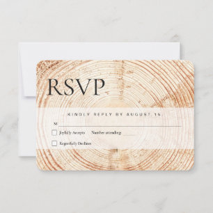 Wood Cut Slice Mail in Rustic Wedding RSVP Card