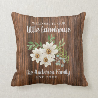Wood Daisy Family Name Est.Wedding Farmhouse Throw Pillow