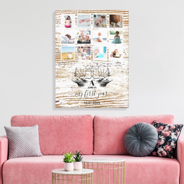 Wood Deer Baby's First Year Photo Collage Canvas Print (Insitu(LivingRoom))