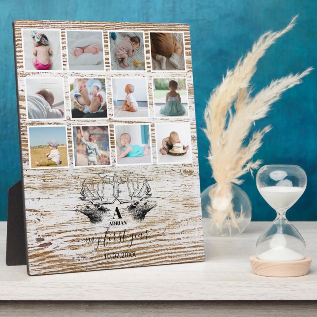 Wood Deer Baby's First Year Photo Collage Plaque (Side)