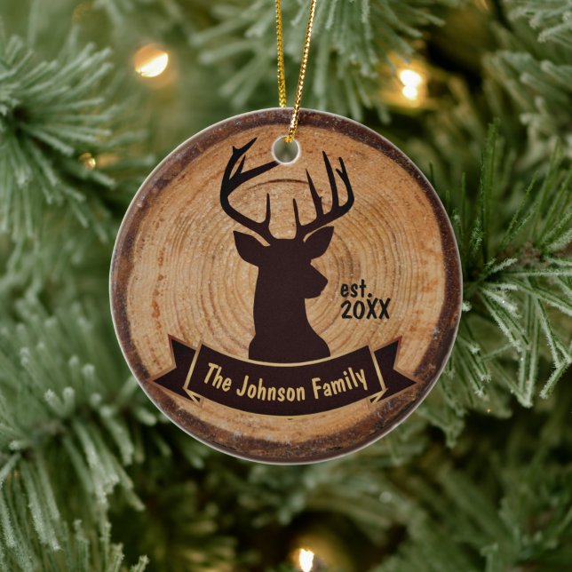 Wood Deer Silhouette Ceramic Ornament (Tree)