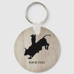 Wood Design Rodeo Cowboy Bull Riding Keychain