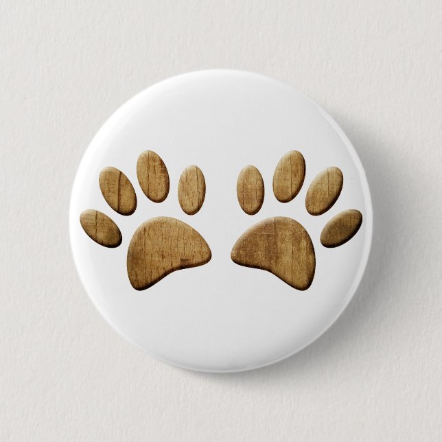 Wood Dog Paw Print 2 Inch Round Button (Front)