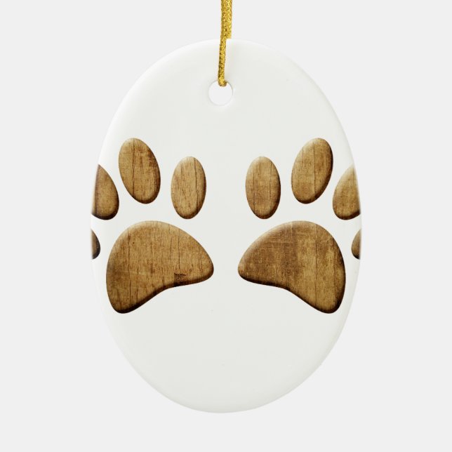 Wood Dog Paw Print Ceramic Ornament (Front)