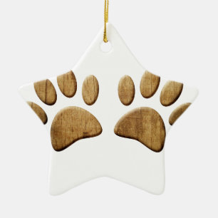 Wood Dog Paw Print Ceramic Ornament