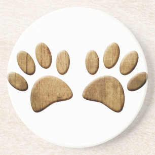 Wood Dog Paw Print Coaster