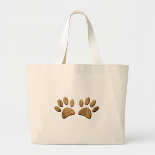 Wood Dog Paw Print Large Tote Bag