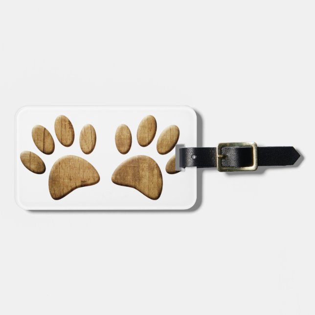 Wood Dog Paw Print Luggage Tag (Front Horizontal)