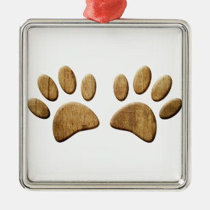Wood Dog Paw Print Metal Ornament