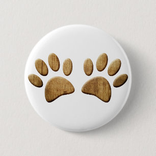 Wood Dog Paw Print Pet 2 Inch Round Button
