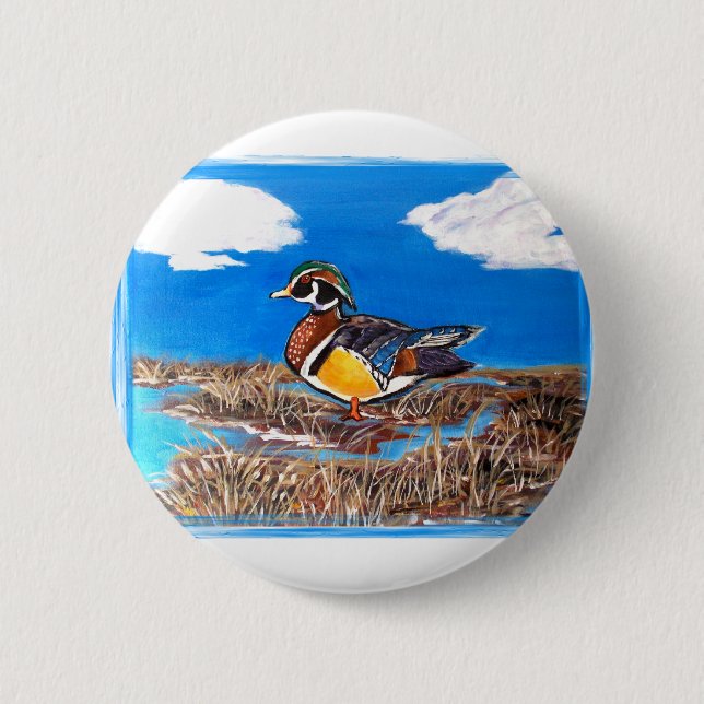 WOOD DUCK 2 INCH ROUND BUTTON (Front)