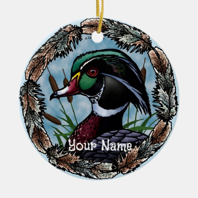 Wood Duck Head custom name ornament (Front)