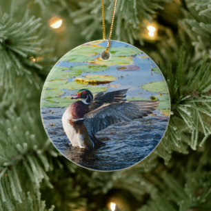 Wood Duck Holiday Gift Ceramic Ornament