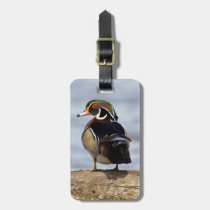 Wood Duck male on log in wetland Luggage Tag