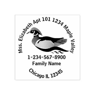 Wood Duck Swimming Home Contact Information Rubber Stamp