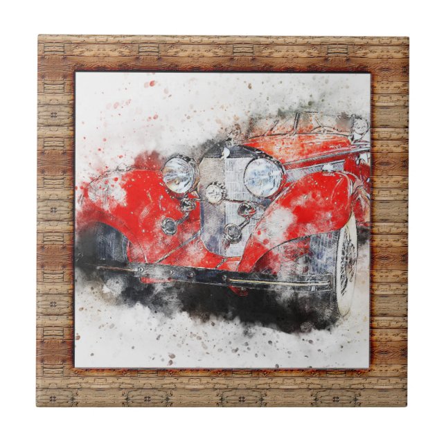Wood Effect Framed Abstract Art Car Tile (Front)